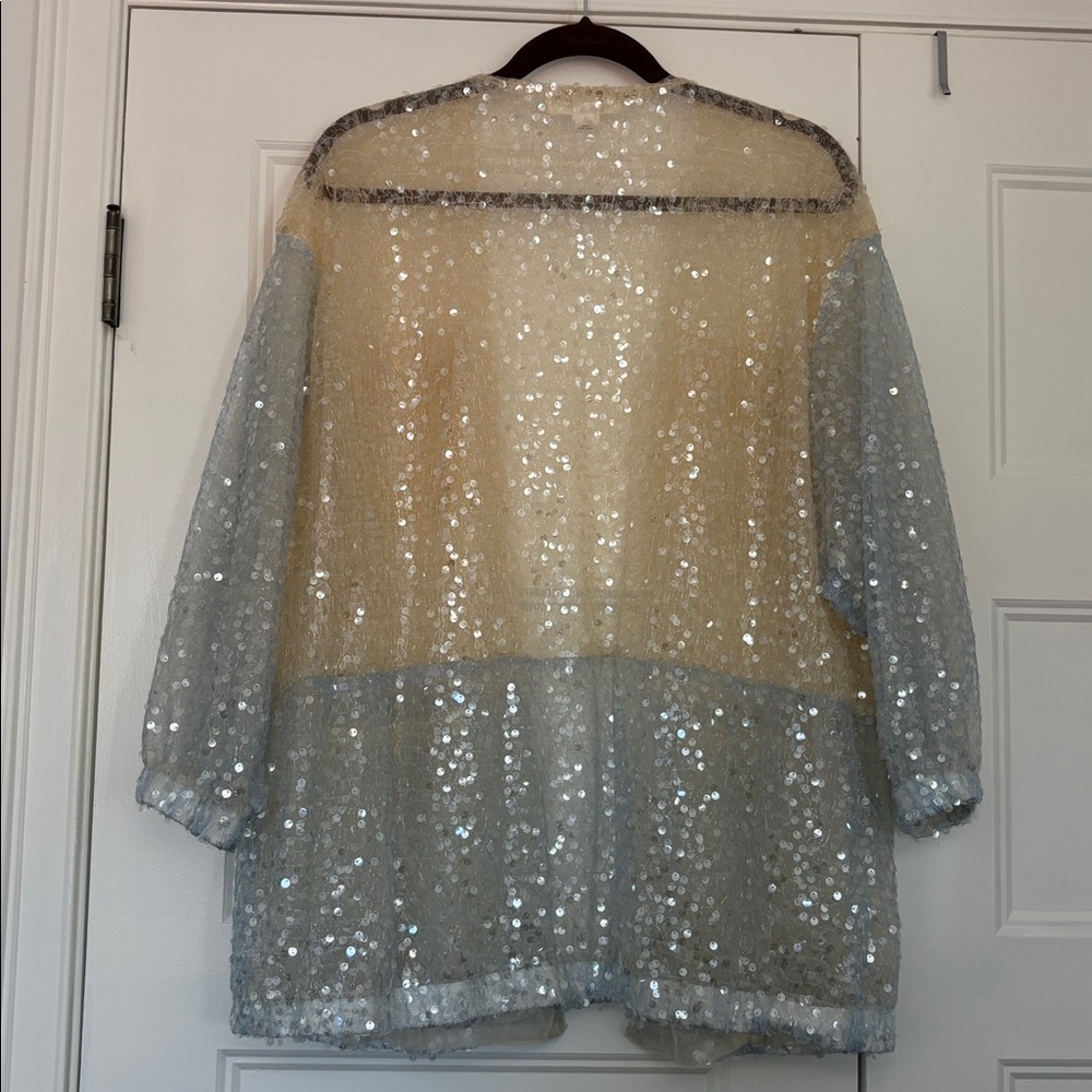 Anthropologie Cream Sequin Cardigan - Picture 9 of 9